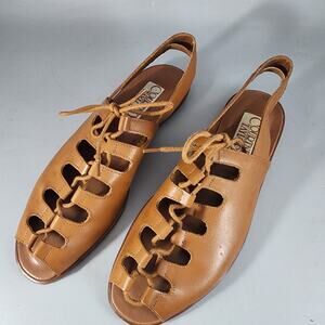 Courtney Taylor Tan Leather Lace-Up Cutout Sandals Gladiator Style Size 7.5